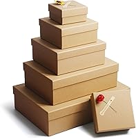 Vista 1 de Giftilious Gift Boxes with Lids for Presents, Set of 6 Empty Gift Boxes, Natural and Rustic Kraft Gift Wrap Boxes, Versatile Gift Box for