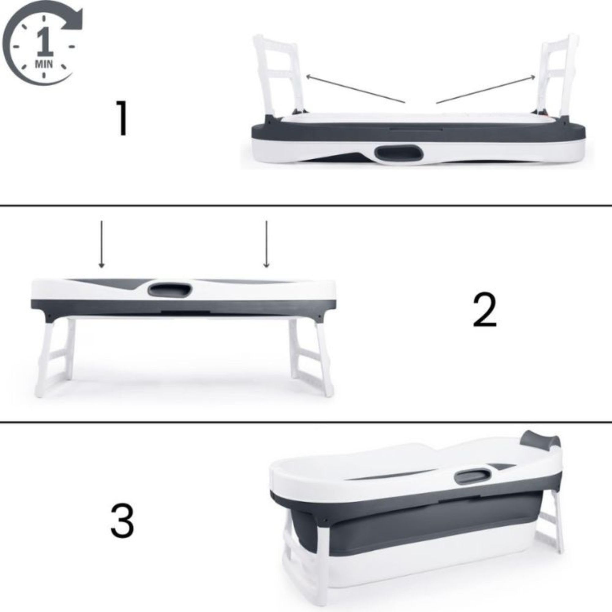HelloBath® Składana Wanna XL 147x63x52 cm dla Dorosłych | Przenośna Wanna z Zagłówkiem & Elastycznym Wężem Odpływowym (3 m) | Mobilna do Prysznica & Na Zewnątrz | Ciemnoszary