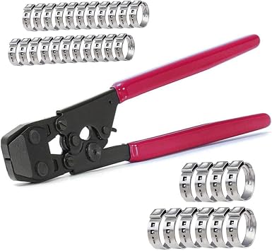 PEX Clamp Cinch Tool Crimping Tool Crimper for Stainless Steel Clamps from 3/8"to 1" with 1/2" 20PCS and 3/4" 10PCS PEX Clamps