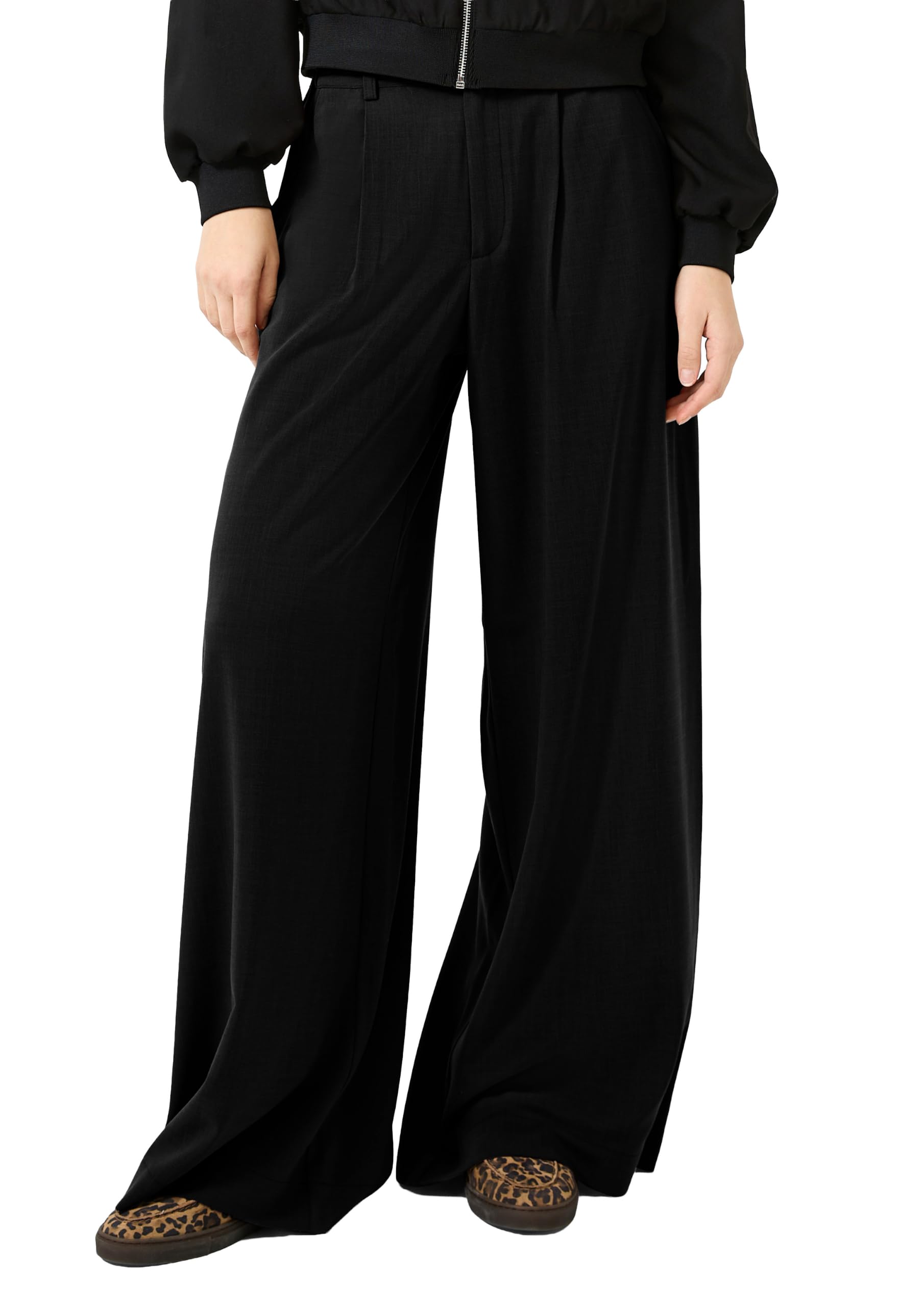 Pantalon plissé fluide noir jambe large taille confortable - 8
