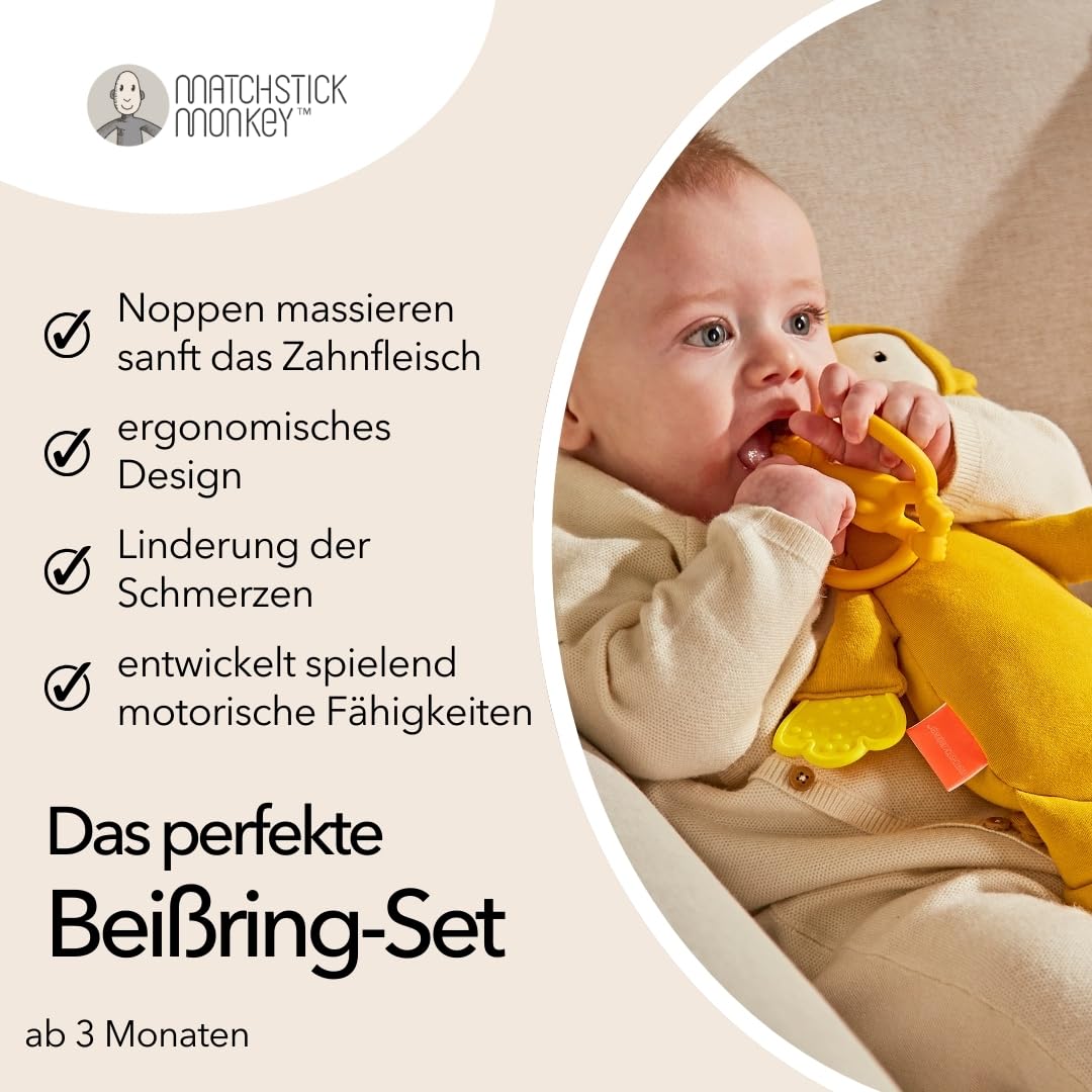 Matchstick Monkey Plush Toy Sensory Teething Teddy Gift Set, Soft Cotton, Filled with Sensory Beads, Antimicrobial Protection, 3 Months +, Lion