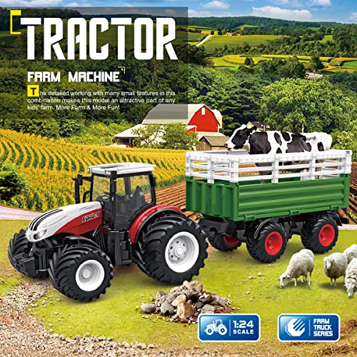 RC Traktor mit Anhänger, Fisca 2.4G 1:24 Ferngesteuertes Bauernhof-LKW Hochsimulierter RC Traktor Ackerschlepper mit… – Bild 7