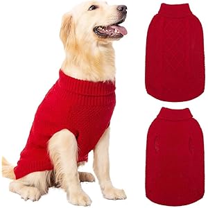 Mihachi Turtleneck Dog Sweater – Winter Coat Apparel Classic Cable Knit Clothes with Leash Hole for Cold Weather, Ideal Gift for Pet in New Year Red X-Large