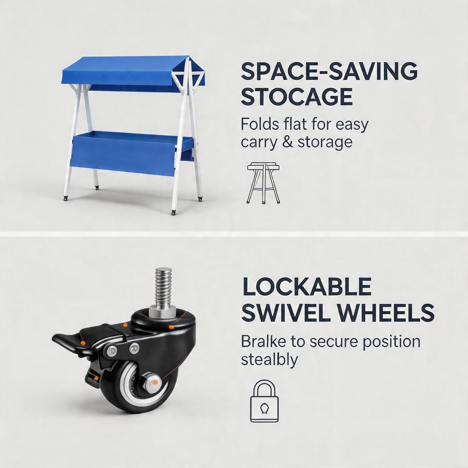 Carrello per venditori all'aperto, pieghevole, portatile, con tettoia e ruote, per mercatini ed eventi di street food, ideale per uso esterno