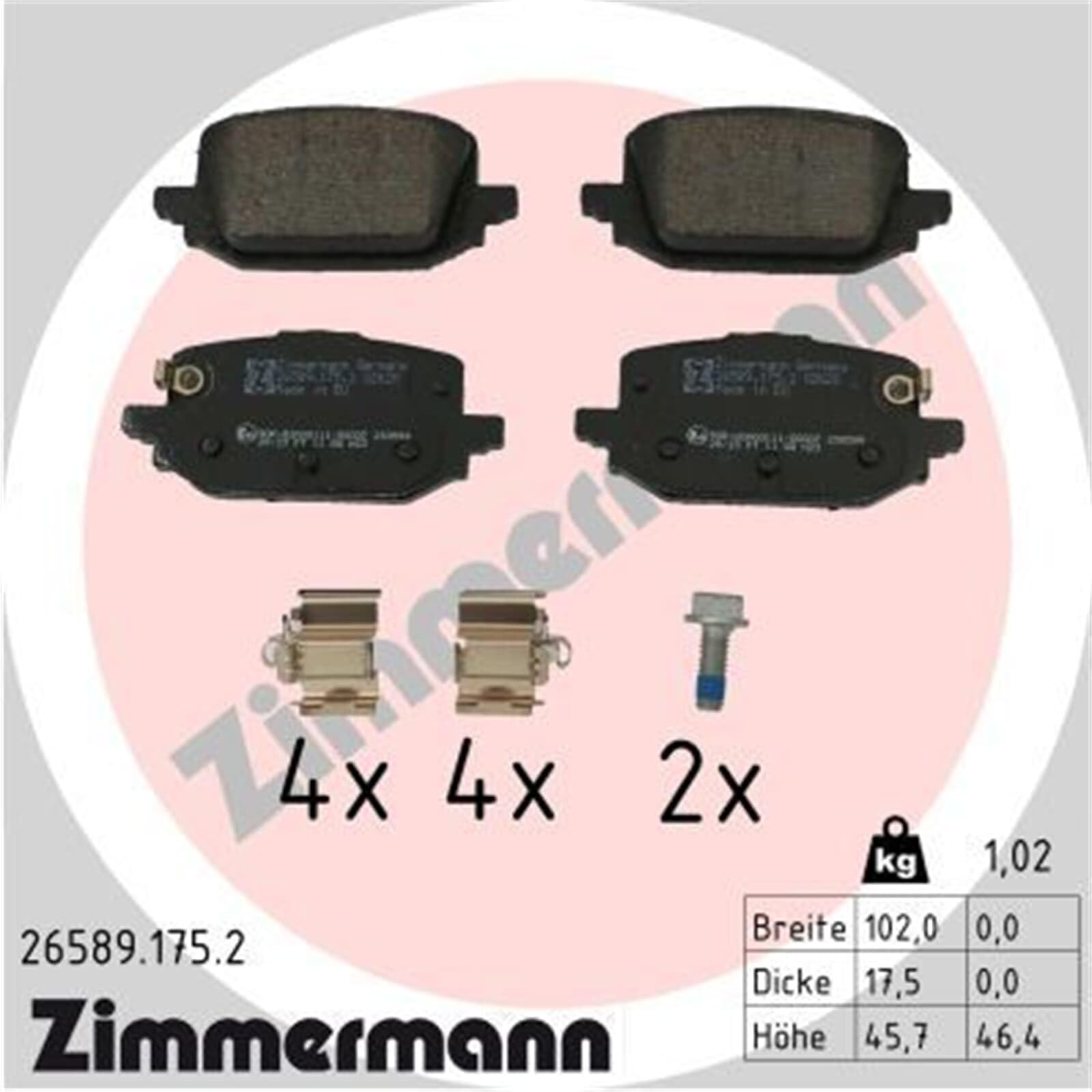 ZIMMERMANN Juego de pastillas de freno Trasero con placa deslizante Foto correspondiente a la entrega 26589.175.2 Juego de pastillas de freno Compatible con NISSAN Qashqai III J12