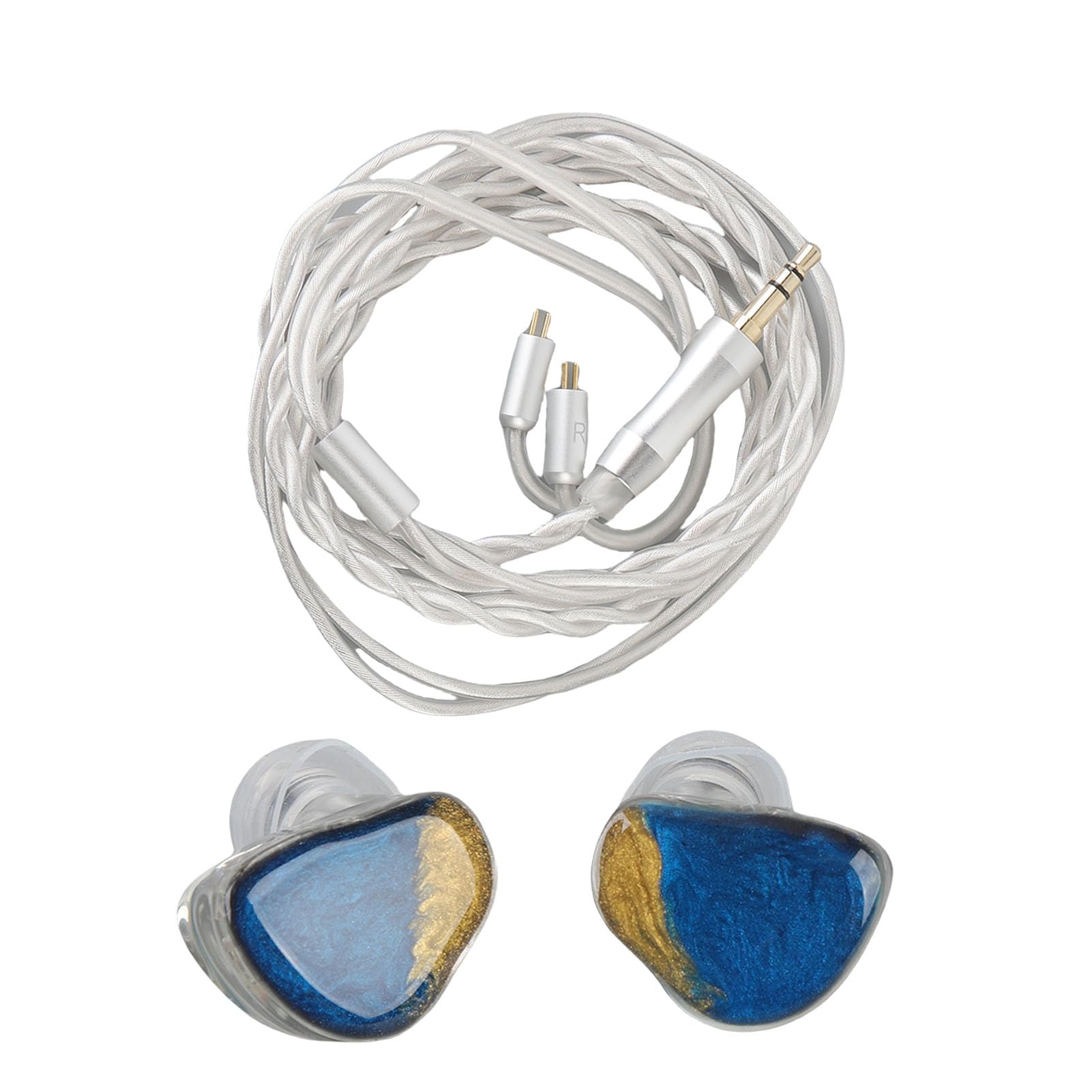 Ejoyous Auricolari IEM Auricolari Cablati HiFi con Guscio in Resina e Cavo Staccabile da 0,78 Mm a 2 Pin 32 Ohm con Isolamento Acustico Suono Stereo per Musicisti Cantanti Stage Studio (Blu Oro)