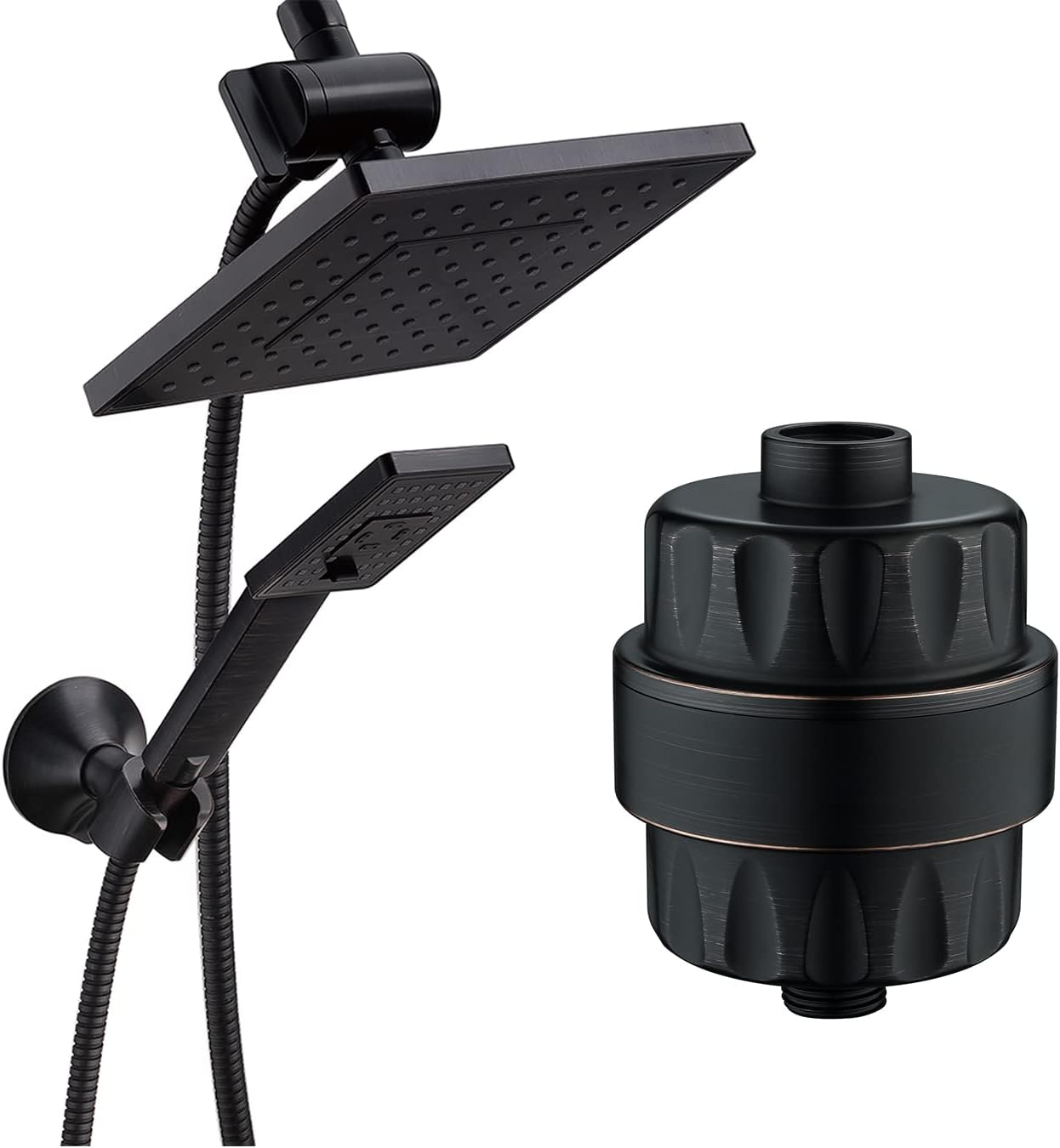 BRIGHT SHOWERS Dual Shower Head Combo Set with High Output Shower Filter for Hard Water, Oil-Rubbed Bronze