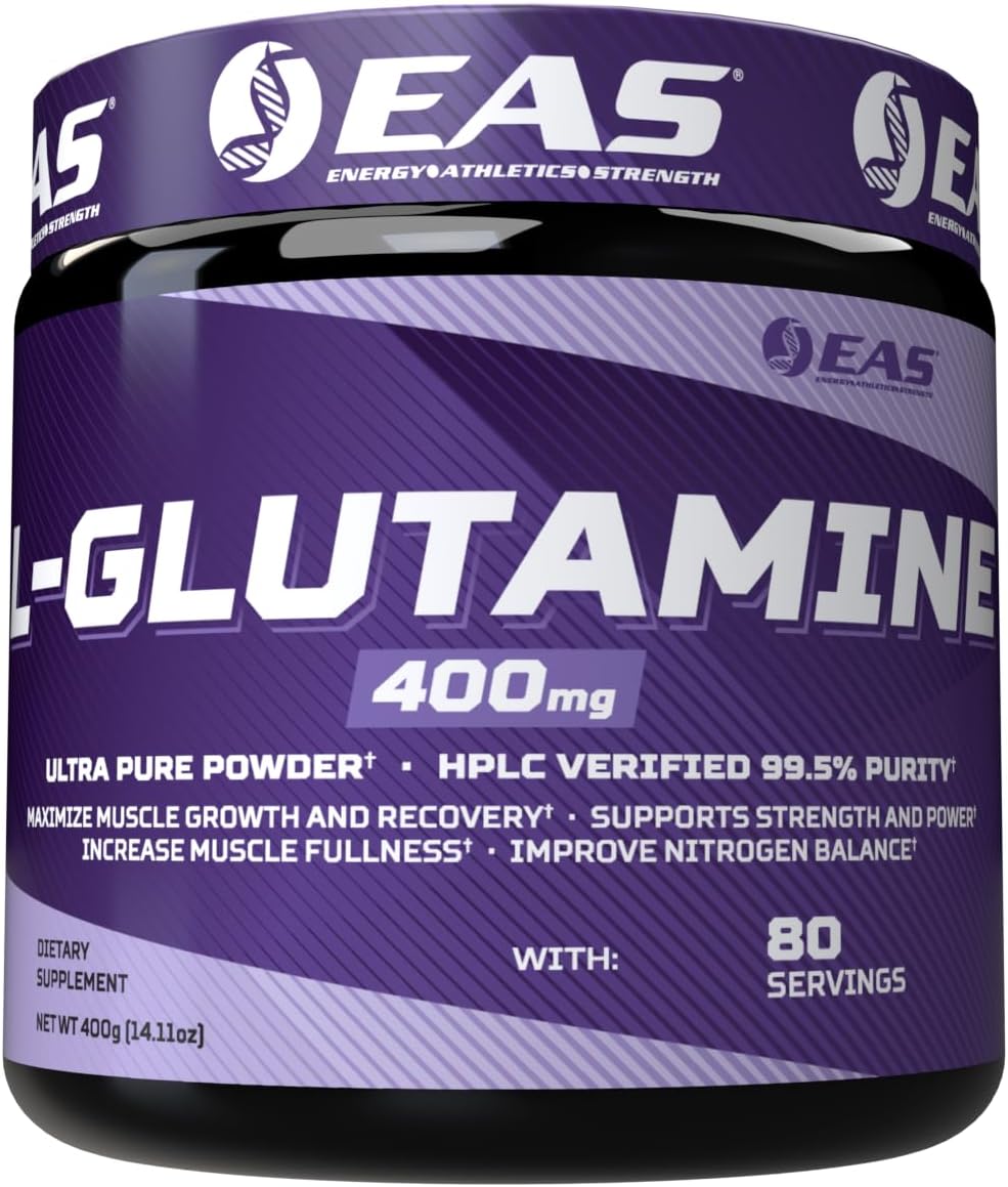 EAS L-Glutamine Powder | 99.5% Purity AjiPure Glutamine | Maximize Muscle Growth & Recovery | Improve Nitrogen Balance | 400mg, 80 Servings (Unflavored)