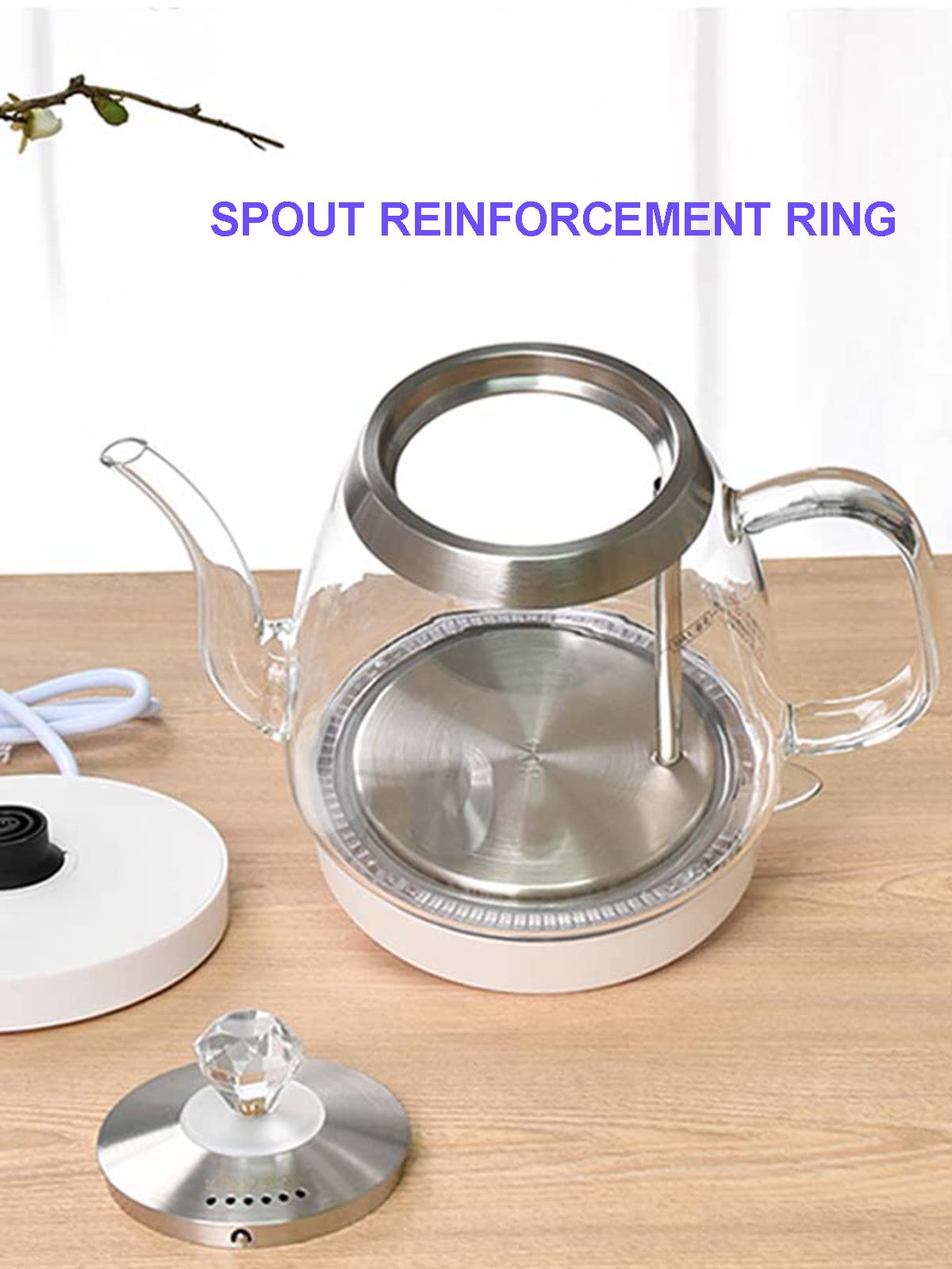 -Bollitore per il tè in vetro borosilicato a ebollizione rapida con illuminazione a LED, bollitore per l'acqua da 1,5 litri con spegnimento automatico e protezione contro l'ebollizione