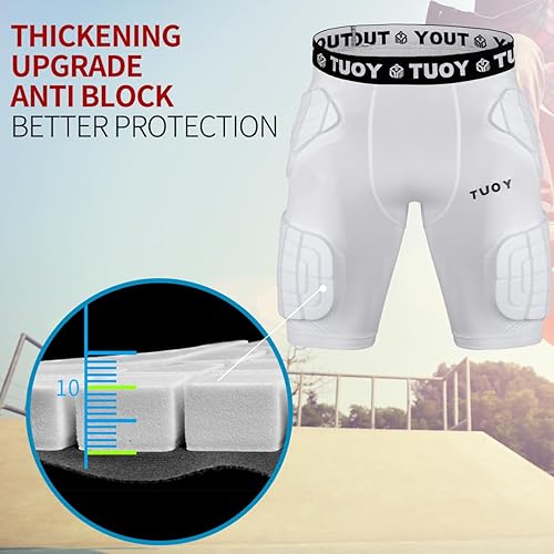 Miniatura 5 de Faja de fútbol acolchada para hombre, 5 almohadillas, almohadillas de fútbol integradas con protector de muslos para fútbol y béisbol