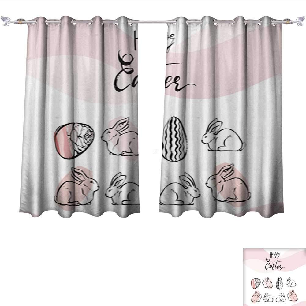 Room Darkening Wide Curtains Hand Drawn Vector Abstract Collage with Easter Eggs and White Bunny Composition in Pastel Colors iso Thermal Insulated Room Darkening Window W120 x L72/Pair