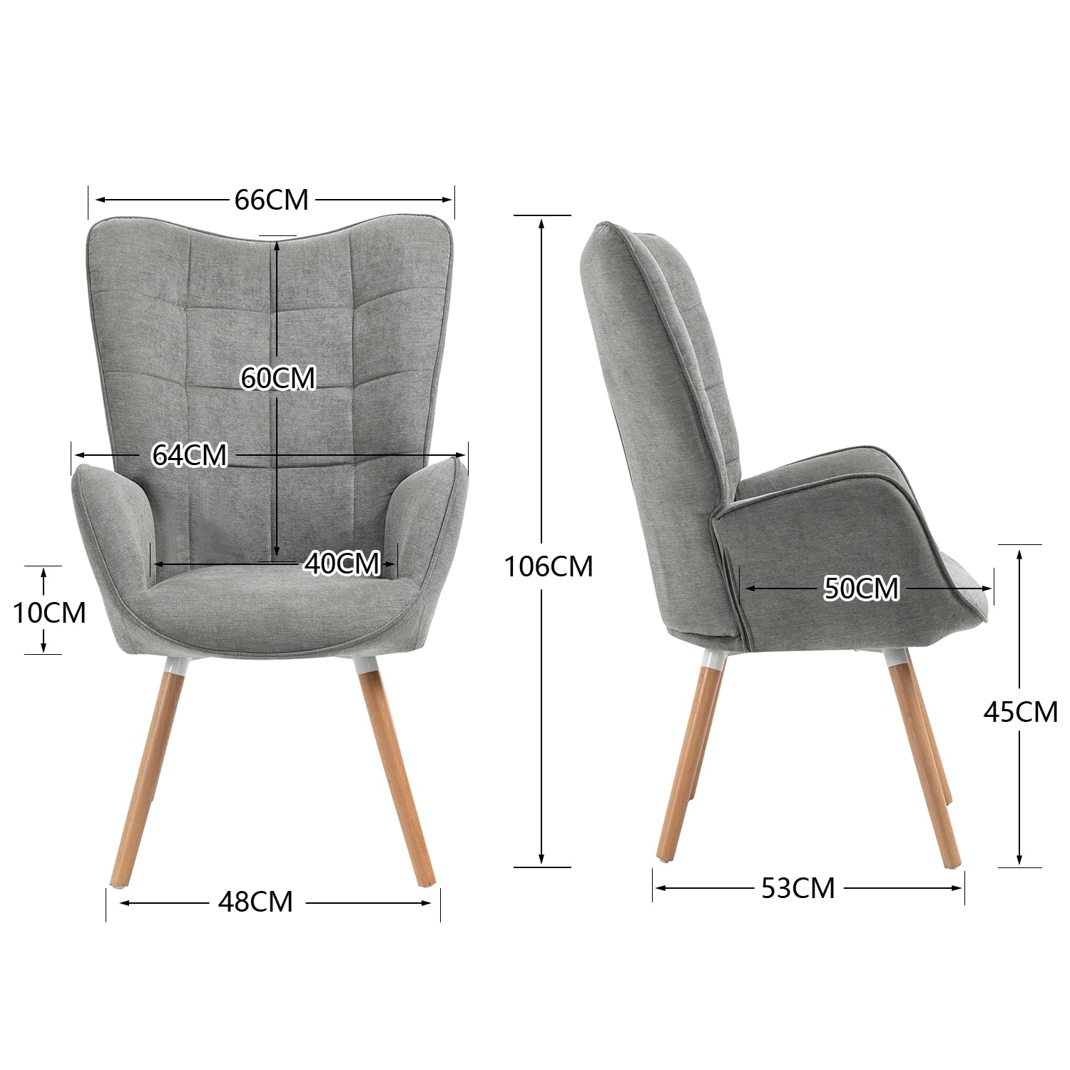 MEUBLE COSY Sessel Relaxsessel Lehnstühle Polstersessel Einzelsofa mit Holzbein Ohrensessel für Wohnzimmer Schlafzimmer Büro Vanity, Stoff, Grau