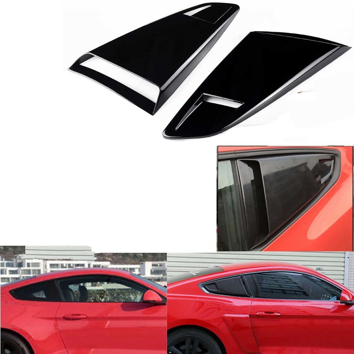 para Ford para Mustang 2015-2020 Coupe 1/4 Quarter Glossy Black Car Side Window Quarter Louver Side Vent Scoop Cover Trim