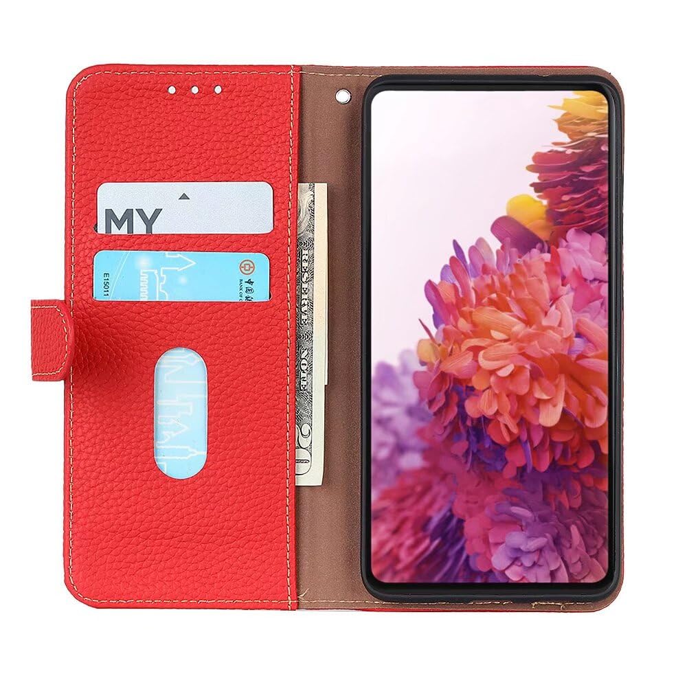 COQUE Etui na Honor X6c okładka, skórzany wzór liczi etui z klapką z przegródką na kartę etui na telefon do Honor X6c 5G-czerwone