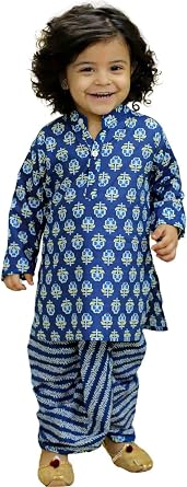 BownBee Full Sleeve Pure Cotton Dhoti Kurta for Boys- Blue