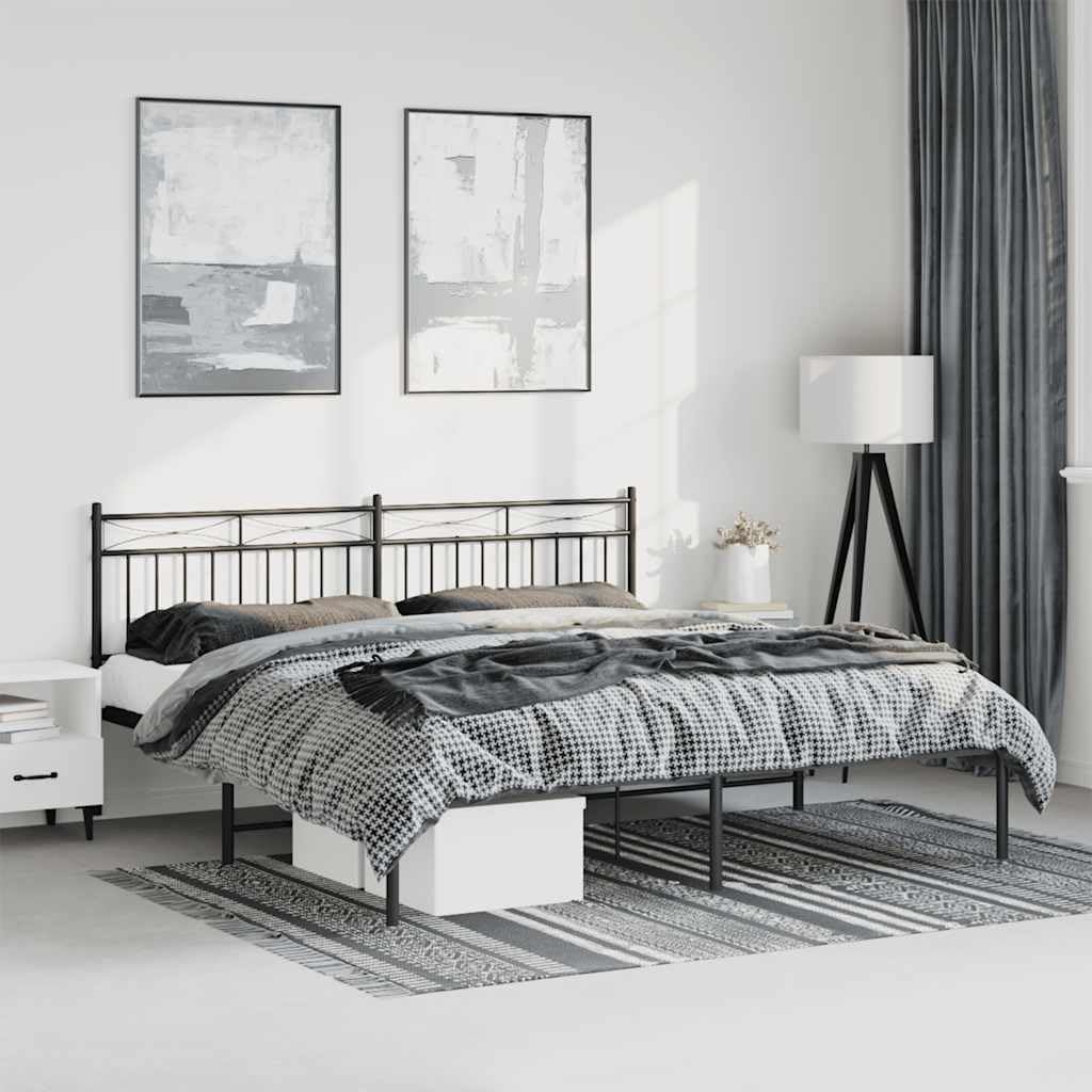 Bed Frame Black Powder-Coated Steel Double Metal Platform Frame with Headboard, Sturdy Durable Foundation for Bedroom Mattress Support