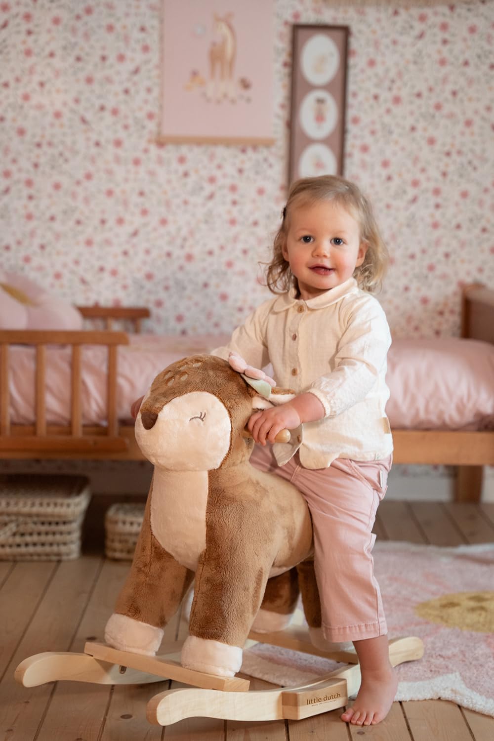 Little Dutch Schaukeltier Schaukelpferd REH Plüsch mit Griffen und Kufen aus Holz - Fairy Garden