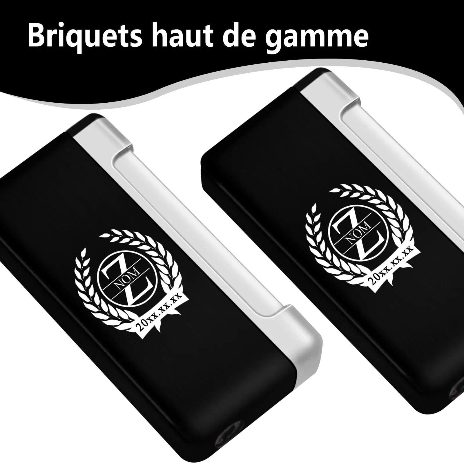 Briquet Personnalisé Briquet Métallique Résistant aux Tempêtes - Gaz Flamme Bleue Métallique, Cadeau Homme Exigeant Fête des Pères Luxe
