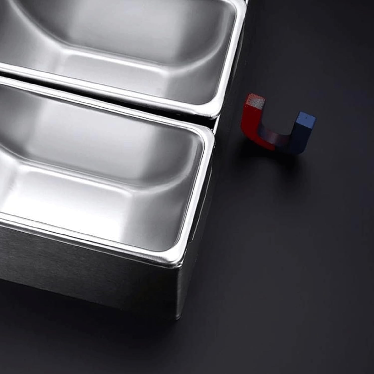 Stainless Steel Compartment Trays with Lid Pizza Ingredients Condiment Dispenser Meal Prep Box Condiment Dispenser Serving Container Garnish Tray(8 Trays)