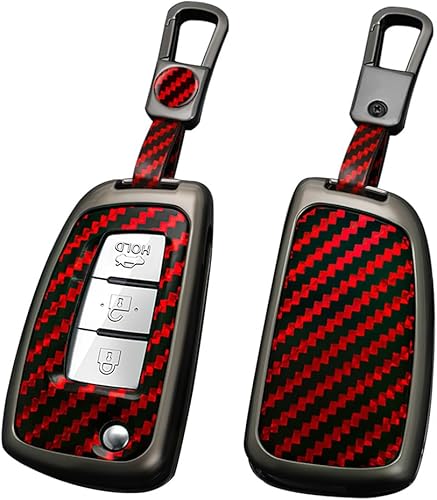 Miniatura 9 de ontto Funda para llavero para Nissan Flip plegable con control remoto, cubierta de llave de metal con textura de carbono para Rogue Select Rogue