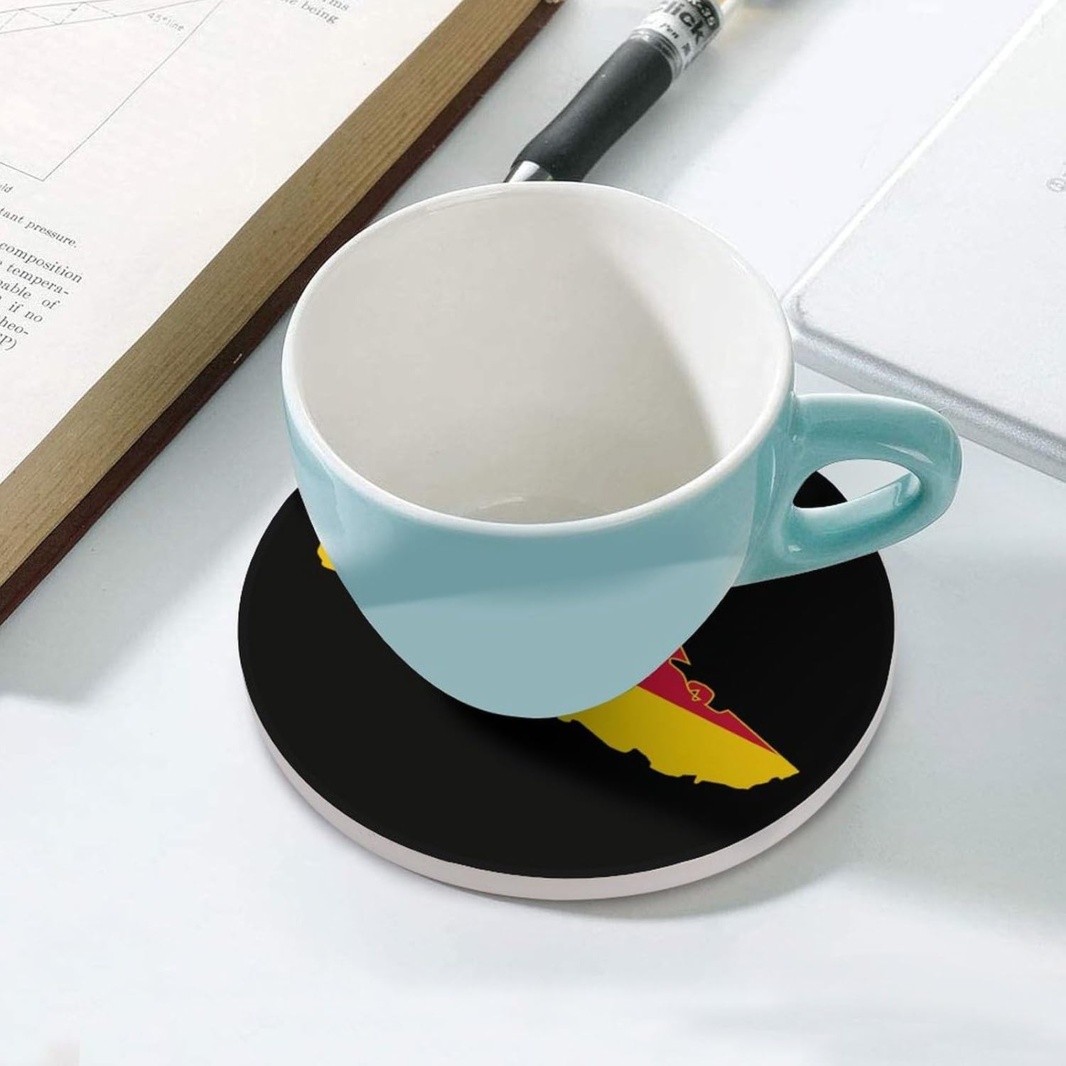 Flag Map of Miranda Round Ceramic Coasters for Drinks Absorbent Cup Holder Tabletop Protector with Cork Base