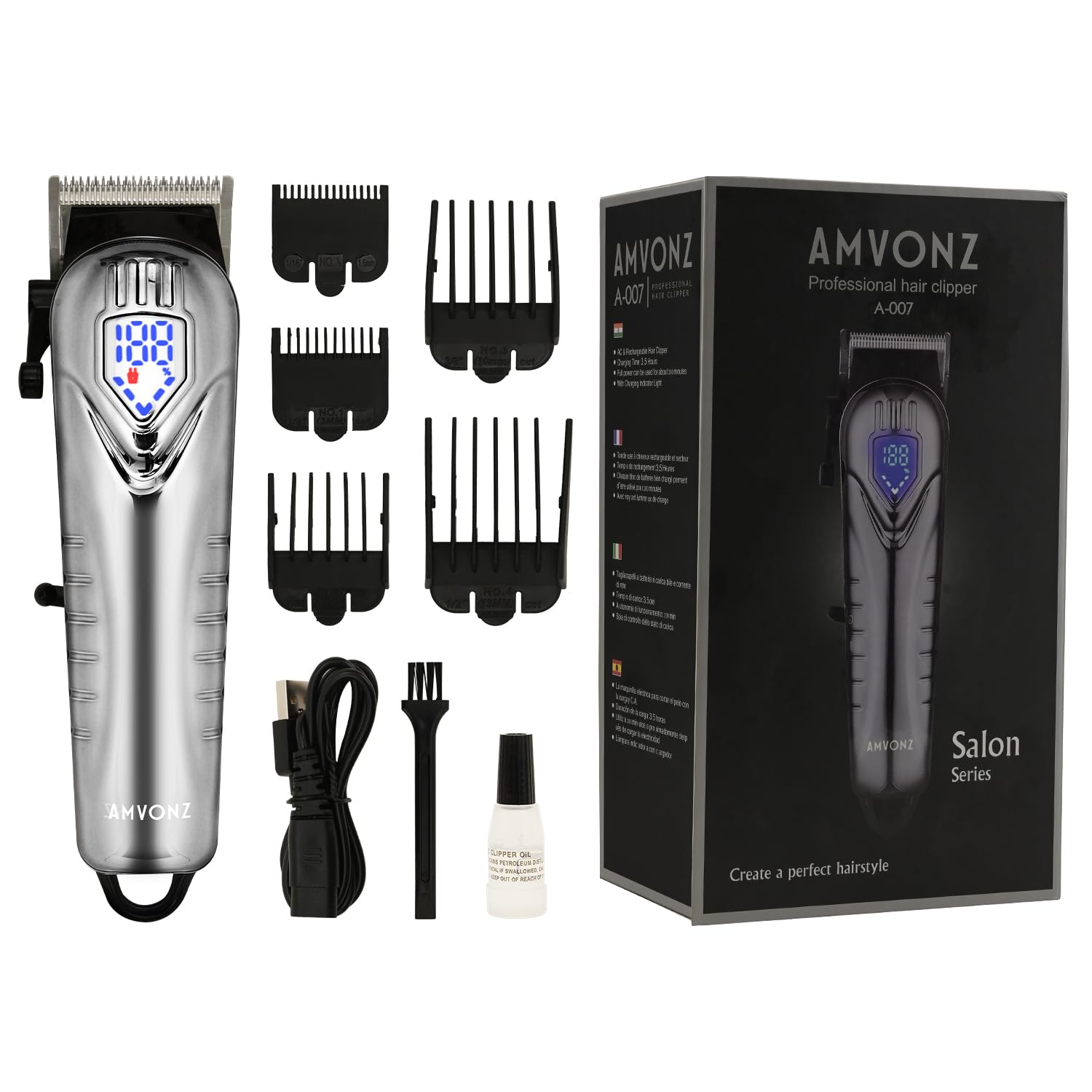 AMVONZ A-007 Professional Hair Clipper with LED Display Trimmer