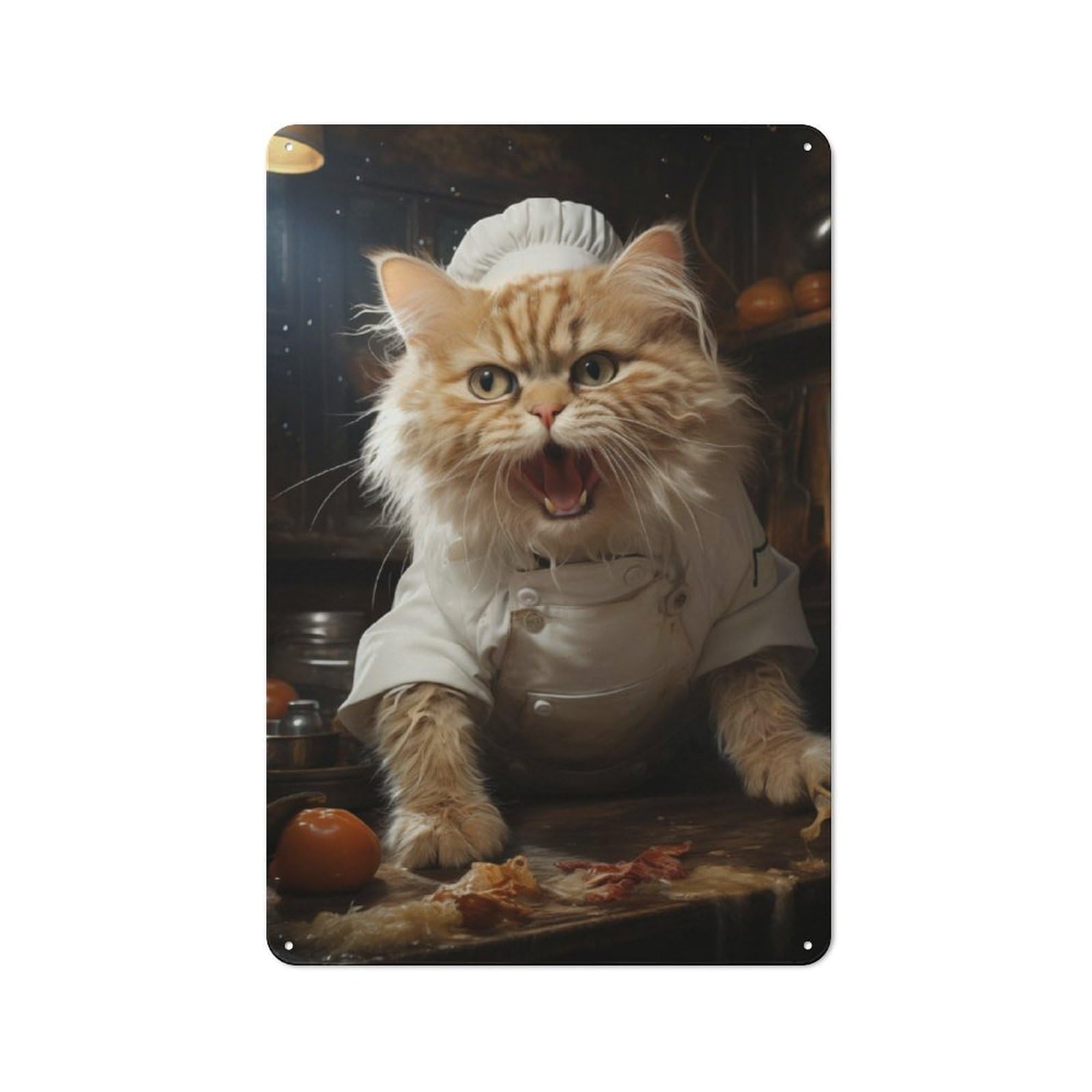 Junmoney Angry Chef Cat Cooking Rustic Tin Sign 30X20cm For Pub Or Café, For Collectors Building A Themed Wall Display