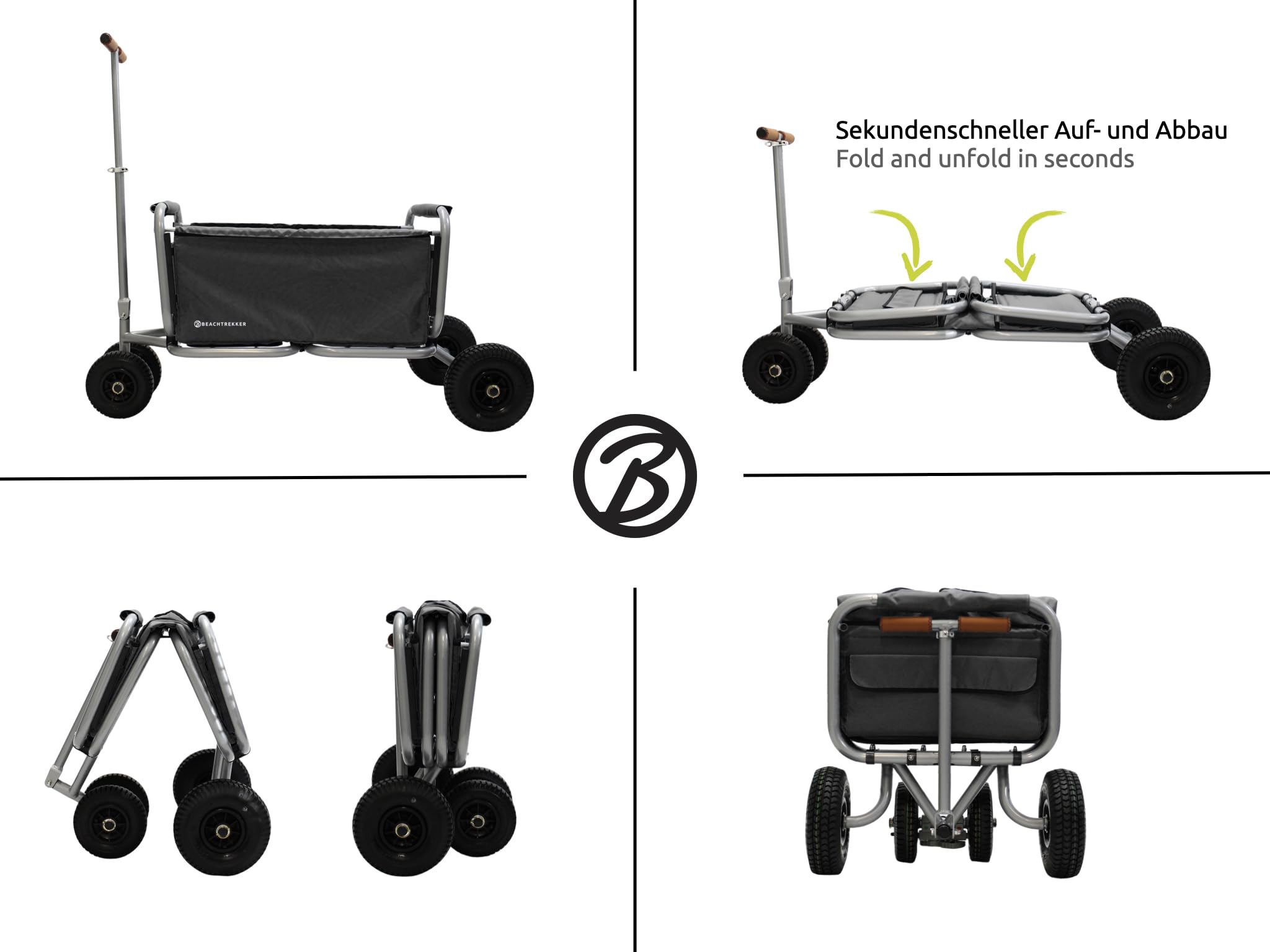 New Beachtrekker Life Chariot Pliable + Frein de stationnement, Chariot à Main Pliable avec pneus pneumatiques (Noir)