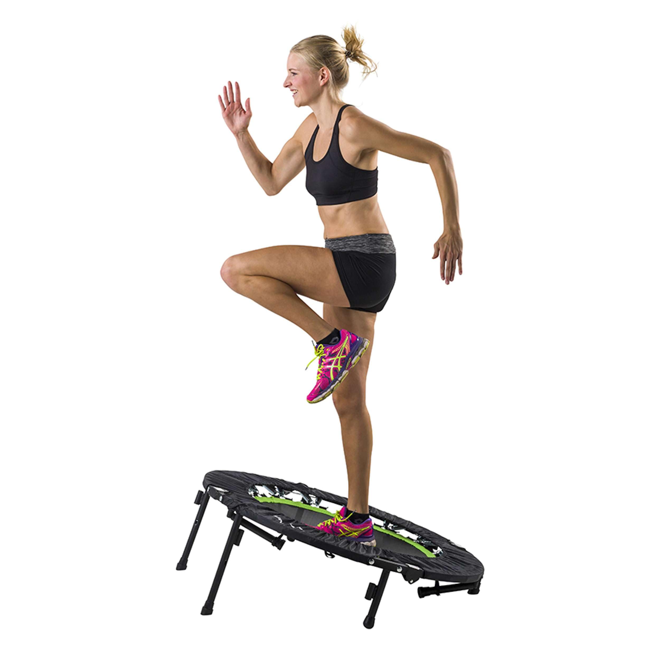 Tunturi Erwachsene klappbares Fitness Trampolin Ø 104cm mit Stange und Randabdeckung/Jumping Fitness Trampolin/Rebounder | Maximale Belastung 140 kg, Sprunghöhe 22 cm, Gewicht 11 kg, Faltmaß 40 x 75 x 10 cm