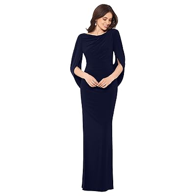 Betsy & Adam Long Jersey Ruched Drape Back Dress Women