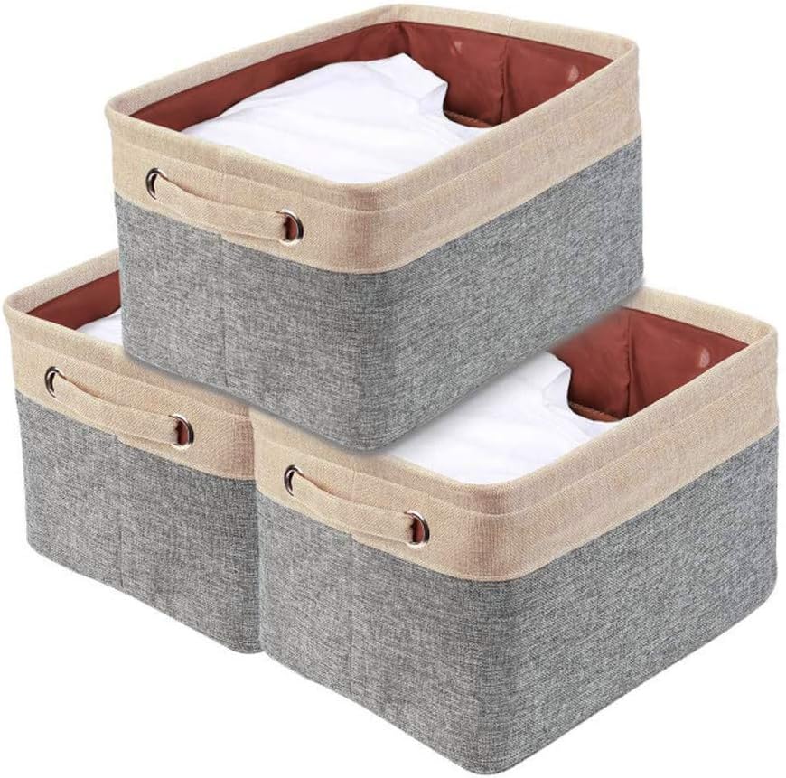 FIRMLOC Storage Basket Decorative Collapsible Bin Large Rectangular Fabric Organizer with Handle for Shelves Clothes Toy Office Closet 15" x 10.23" x 9.05" (One Basket)