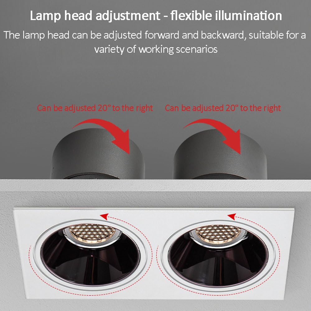 Oświetlenie Wpuszczane Led 10W*2, Zestaw 4 Ściemnialnych Podwójnych Opraw Downlight, Oprawa Typu Baffle Trim Retrofit, Oprawa Typu Eyeball Retrofit, Prostokątny Reflektor Z Wbudowanym Otworem
