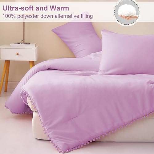 Miniatura 3 de Exclusivo Mezcla Juego de edredón bohemio con flecos y pompones, tamaño King, 3 piezas, ligero, de plumón, alternativo, para todas las estaciones (1