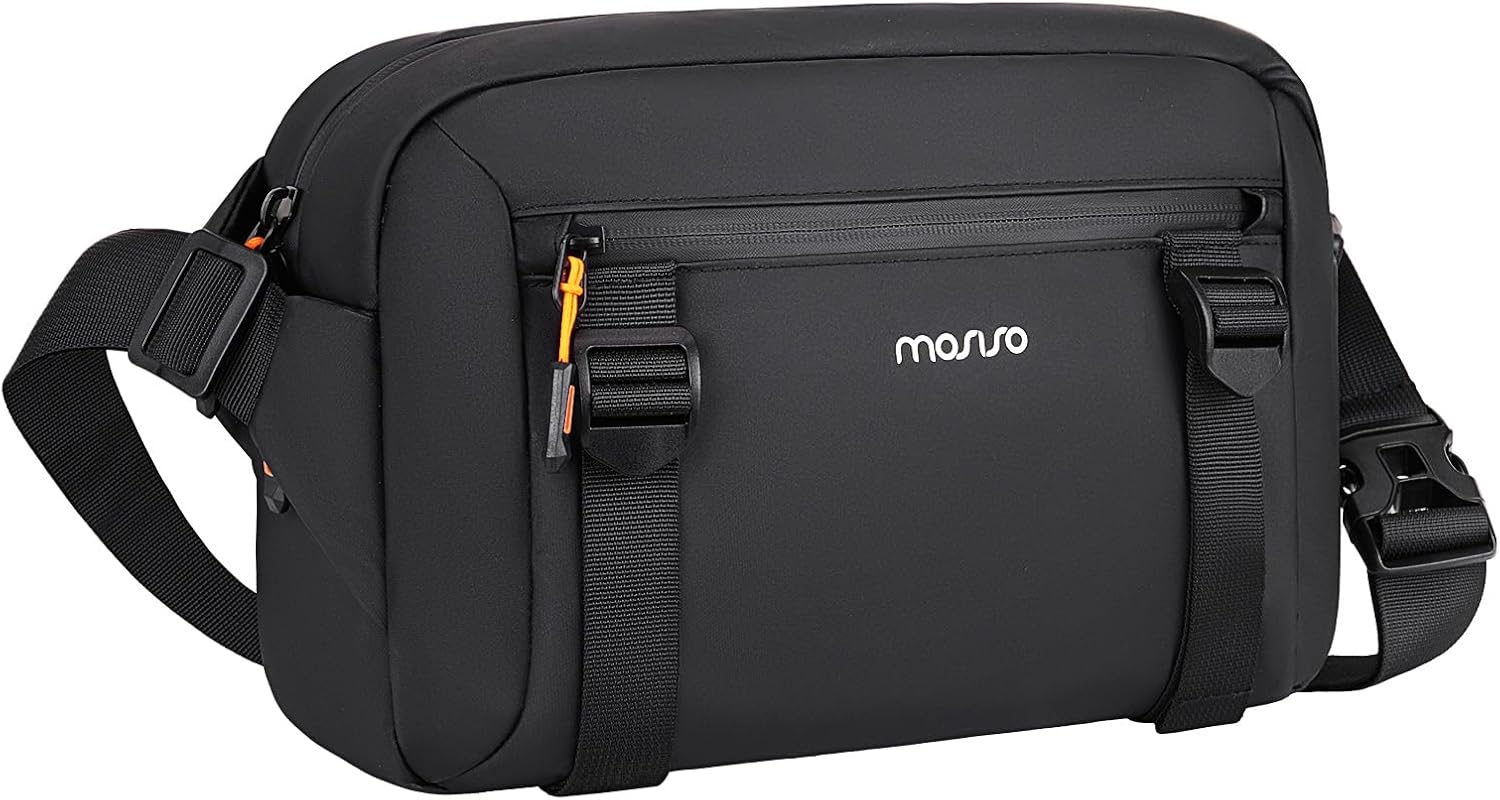 MOSISO Camera Sling Bag, Crossbody Camera Bag for Photographers, Waterproof Camera Shoulder Bags for DSLR/SLR/Mirrorless Cameras, Portable Padded Camera Bag with Front Tripod Holder&Rain Cover, Black