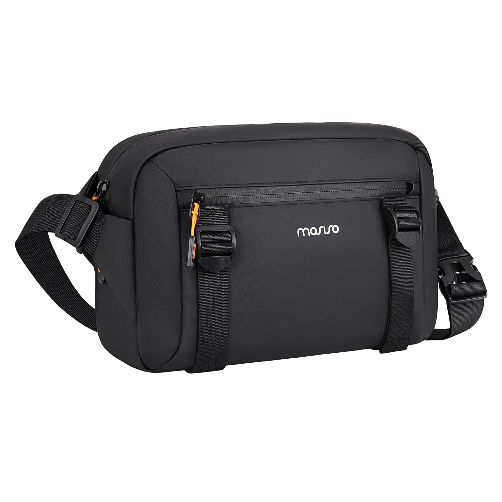 MOSISO Borsa Fotografica Tracolla Impermeabile, Borsa Crossbody Imbottita | per Fotocamere DSLR/SLR/Mirrorless, con Supporto Frontale & Treppiede & Copertura Antipioggia, Nero