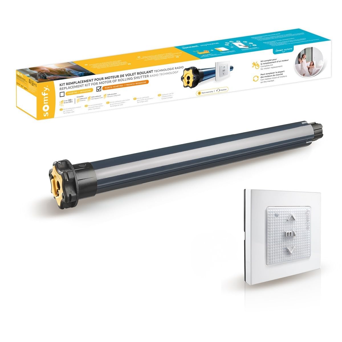 Somfy 1240389 - Kit de Remplacement de Moteur pour volet Roulant tradi | Radio RTS | 20 Nm | Porte-​fenêtre