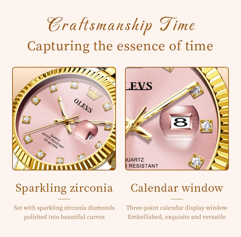 Image of OLEVS Gold Watches for Women Original Luxury Small Square Diamond Wrist Watch Analog Quartz Stainless Steel Waterproof Stylish Ladies Watch Date