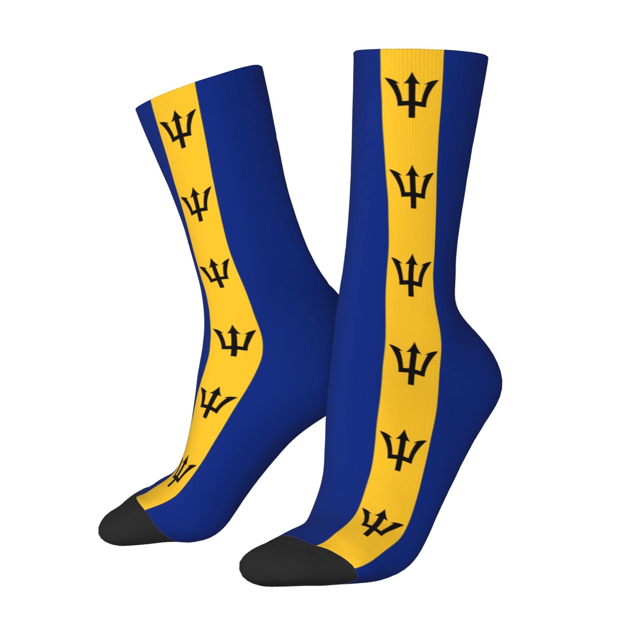 Iubbki Unisex As Pic Flag Of Barbados Funny Crazy Socks Novelty Cool Funky 3D Printed Crew Socks