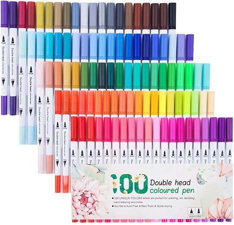 Amazon 水彩毛筆 カラー筆ペン 1色セット 水彩ペン アートマーカー 水性 両端ペン先 塗り絵 落書き イラスト メモ 手帳適用 子供 大人向け 収納ケース 水性 文房具 オフィス用品