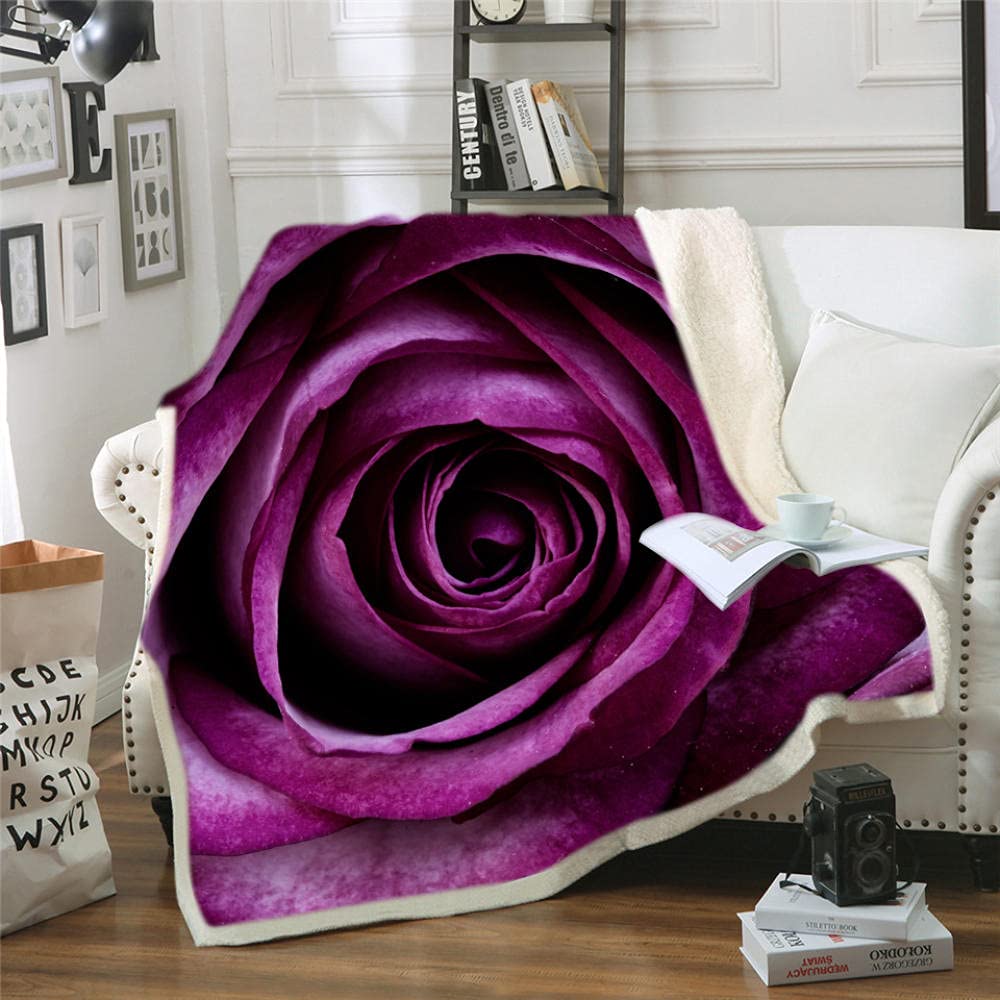 Plaid Coperta Sherpa Rosa Viola Coperta Pile Doppio Strato Vello, Plaid Divano Super Morbida Calda in Microfibra, Coperta Fluffy per Divano, Letto, Ufficio (130x150cm)