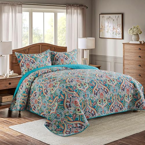 BEDIFANY Cotton Quilt King Size - Lightweight King Size Quilt Bedding Set for a Comfortable Sleep - Reversible Bedspread (98 * 106 in) with Boho Pattern, 3 Pieces