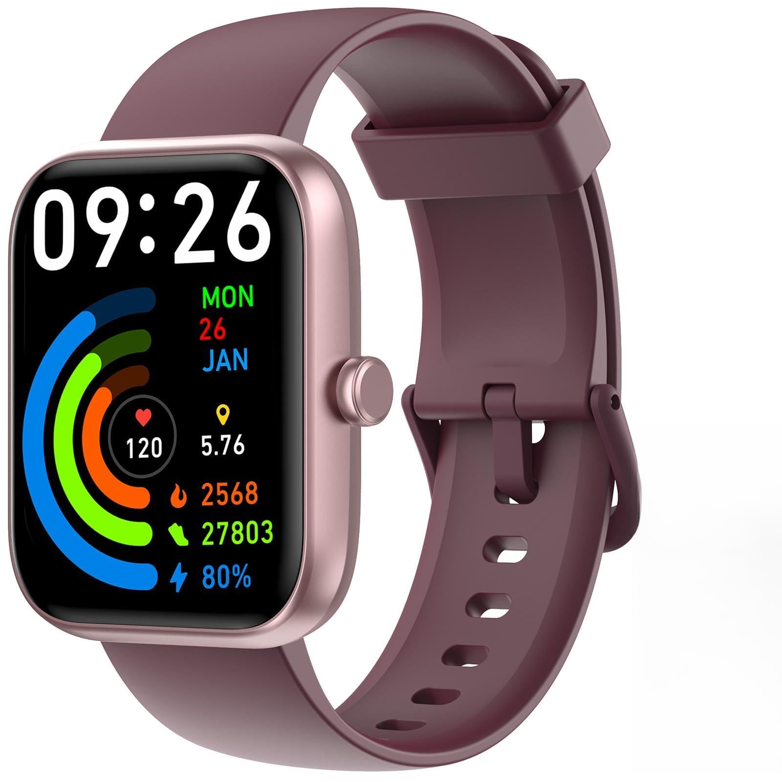 Close-up of the VRPEFIT charcoal smartwatch display showing customisable watch face options.