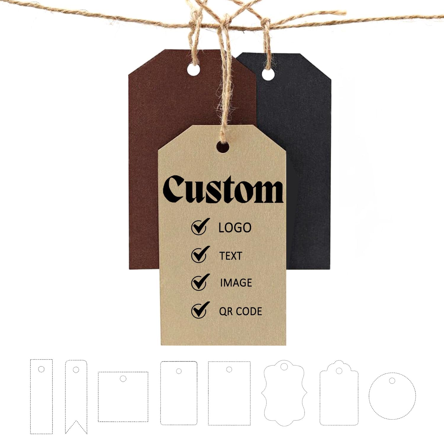 Custom 50-300PCS Paper Hang Tags with Strings, Personalized Kraft Gift Jewelry Clothing Price Labels Tags, Multipurpose Tags for Labeling (Round)
