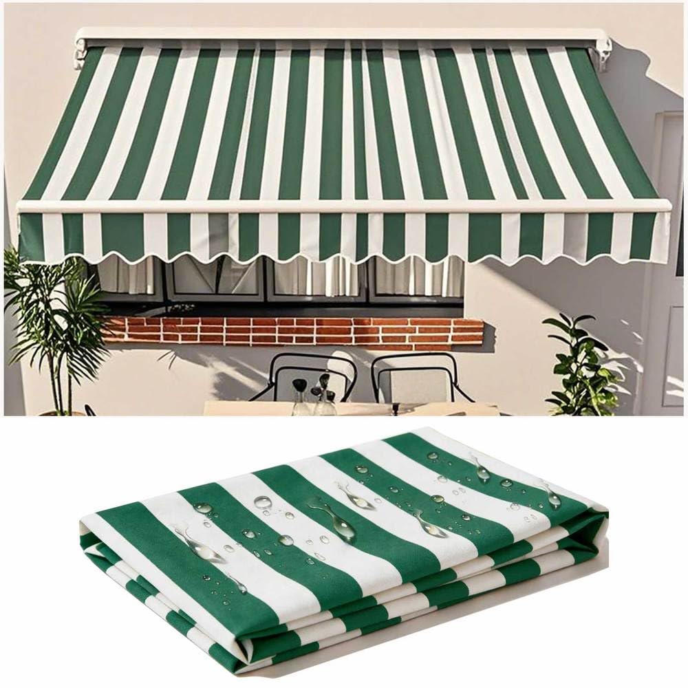 Manual Awning Replacement Fabric (Fabric Only) Retractable Outdoor Patio Garden Polyester Canopy Outdoor Sunshade Canopy Awning Cover for Yard, Deck, Balcony,Green Str,16x10ft/500x300cm