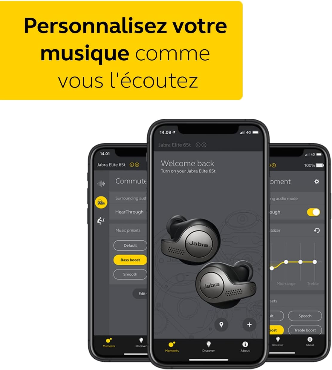 Jabra Elite 65t Écouteurs - Écouteurs Bluetooth sans Fil à Isolation Passive du Bruit avec Technologie à 4 Microphones - Noir Titane 100-99000000-60 Noir Classique Simple