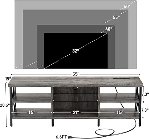 Miniatura 5 de Homieasy Soporte de TV LED para TV de hasta 65 pulgadas, centro de entretenimiento de 55 pulgadas con estación de carga, impresionante consola