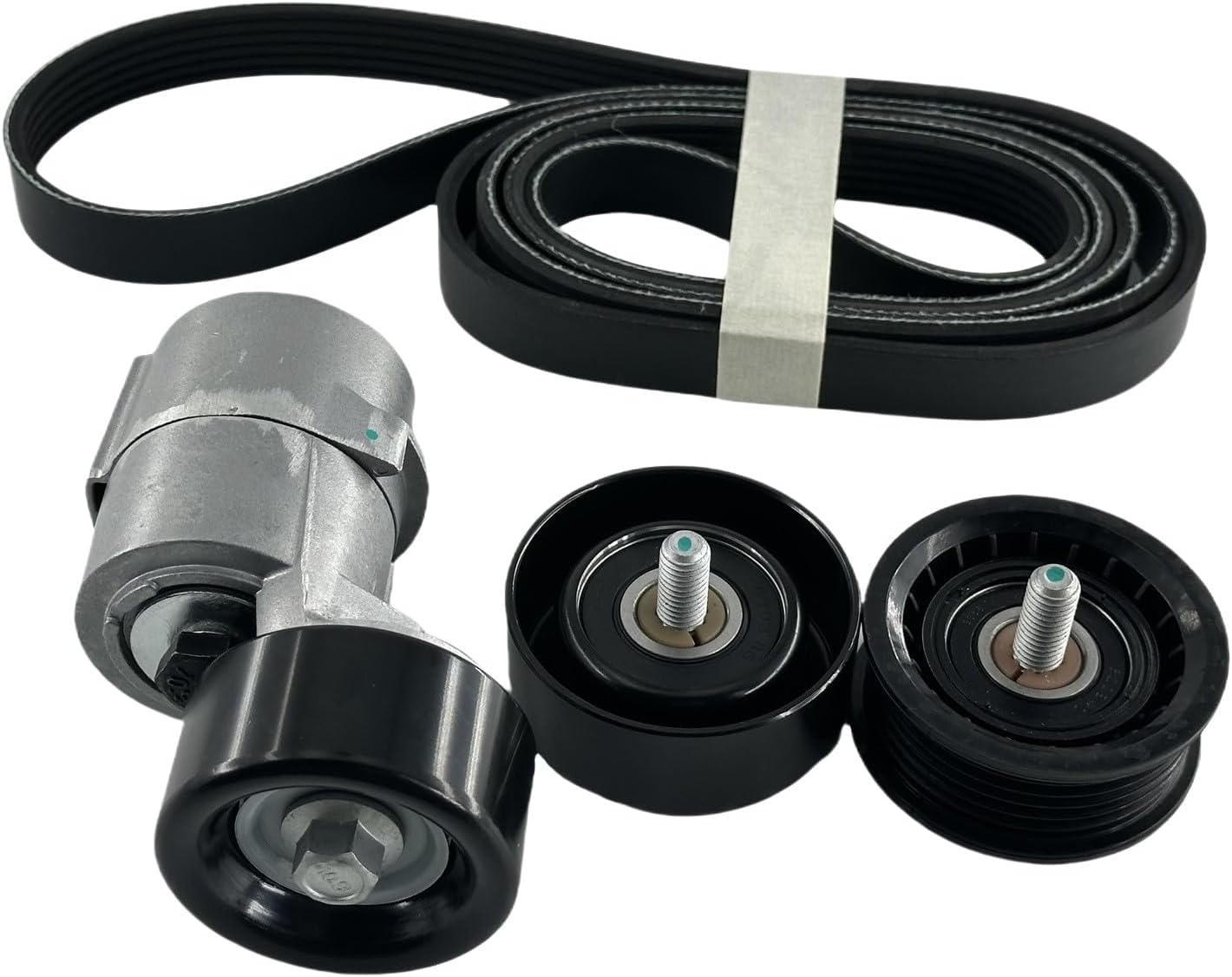 Drive Belt Tensioner ＆Serpentine Belt ＆ Idler Pulley Kit Fit for Hyundai Santa Fe Sonata Tucson Kia Forte Magentis Optima Sorento Replaces 6PK2125 2528125000 2528825001 2528725110