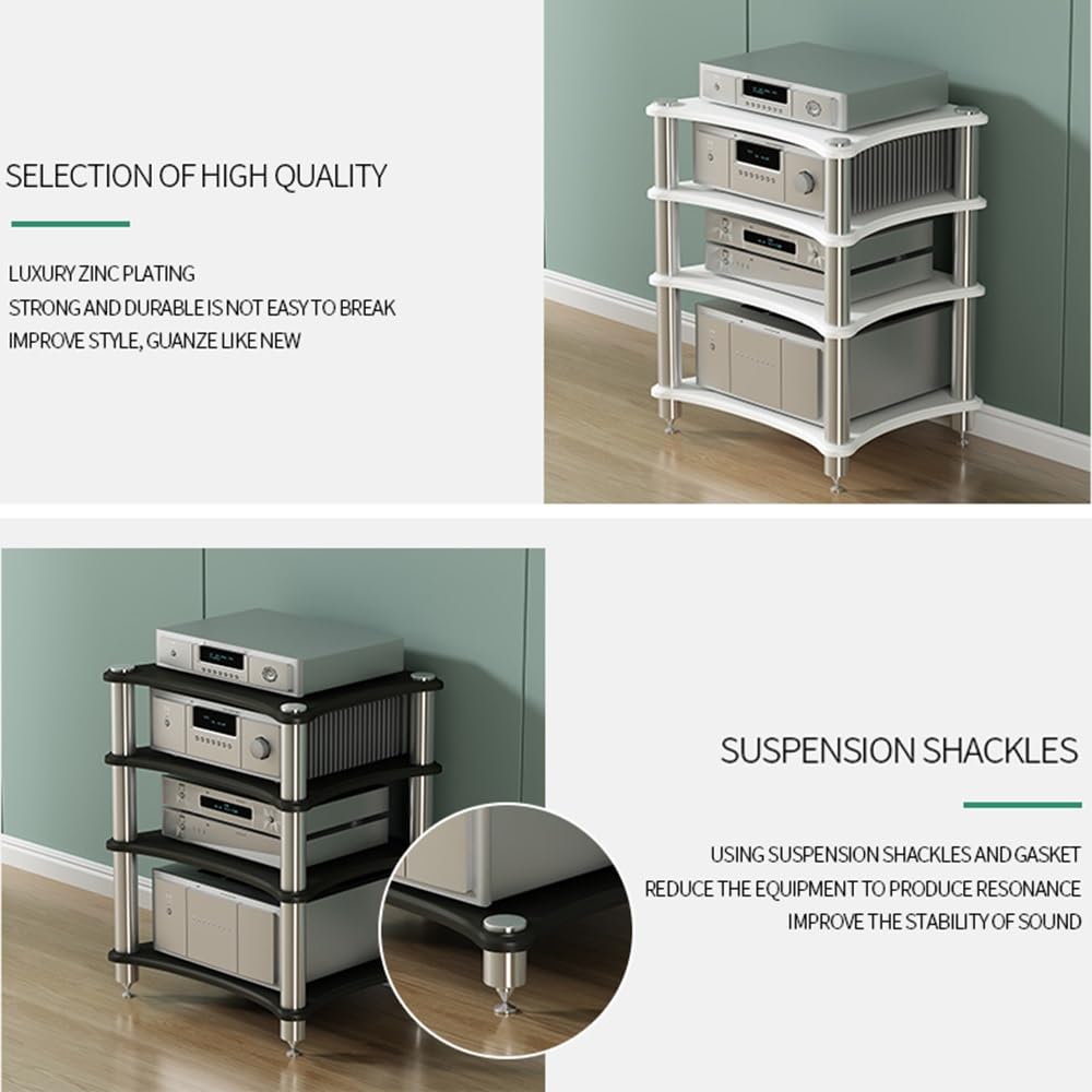 Soporte para equipos audiovisuales de 1, 2, 3 y 4 niveles, armario esquinero de madera para equipos de música, torre de audio, reproductor de CD, para casa, oficina, audio, vídeo, DJ y cine (negro, 4