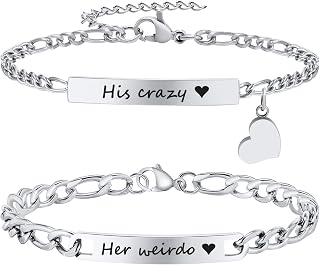 XUANPAI Personalized Matching Couples Bracelets - Free Engraving, Hypoallergenic Adjustable Stainless Steel for Him & Her, Long Distance Promise Gifts