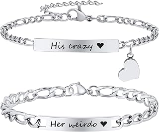 Personalized Matching Bracelet for Couple - Free Engraving Custom Couples Bracelets,Hypoallergenic Adjustable Stainless Steel Long Distance Relationship Jewelry,Promise Bracelet Gifts for Him and Her